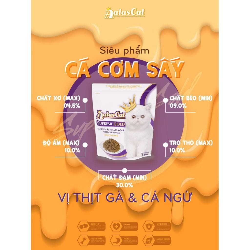 Hạt Cho Mèo Aatas Cat Pacific Gold Cá Hồi & Cá Cơm 1.2kg