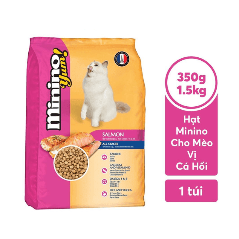 Hạt Minino YUM Salmon Cho Mèo Mọi Lứa Tuổi Vị Cá Hồi